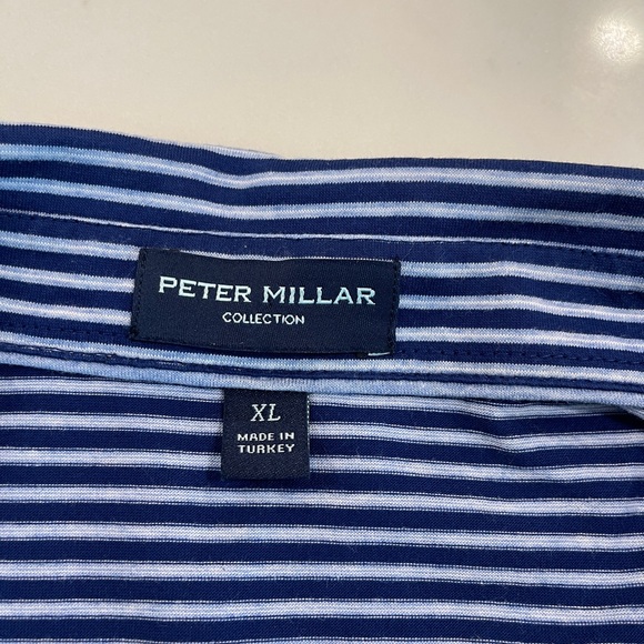 Peter Millar Golf Polo Striped Blue Short Sleeve Size XL EUC - Picture 3 of 3
